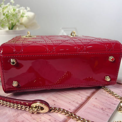 Dior Cannage Mini Lady Dior Patent Red