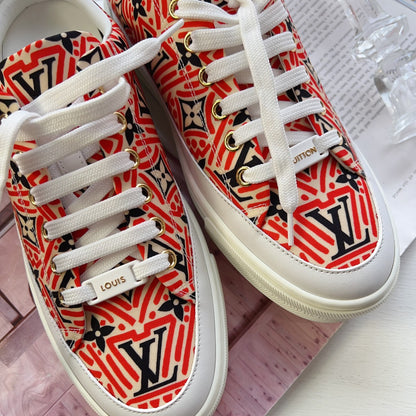 LOUIS VUITTON NYLON MONOGRAM CRAFTY OPEN BACK SNEAKERS SIZE38.5