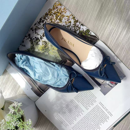 Prada Point-Toe Tassel Ballerina Flat Navy Size36 New