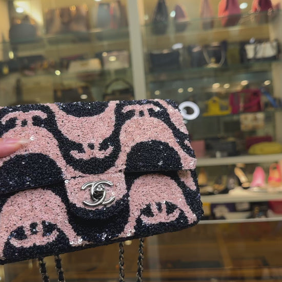 Chanel Navy & Pink Graffiti Sequins Flap Mini Bag