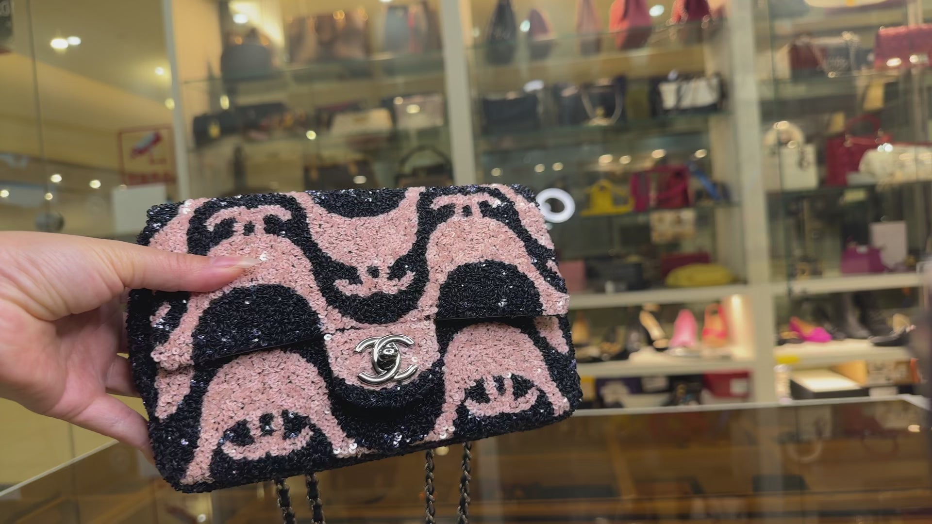 Chanel Navy & Pink Graffiti Sequins Flap Mini Bag