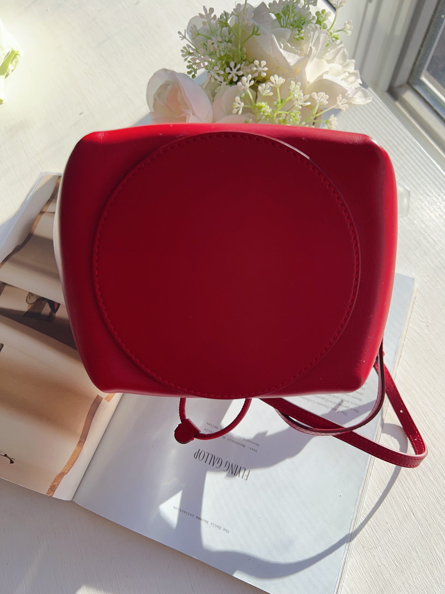 Burberry Burberry Red Leather Peony Drawstring Bucket Bag