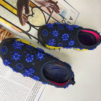 Christian Dior Blue with Sequins Yellow 3D Flowers Sneakers