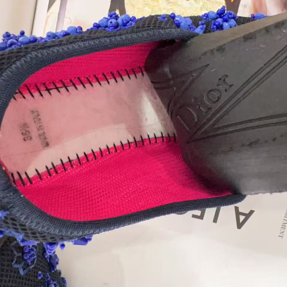 Christian Dior Blue with Sequins Yellow 3D Flowers Sneakers