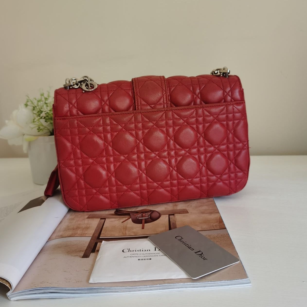 Dior Cannage Leather Medium Miss Dior Flap Bag Red