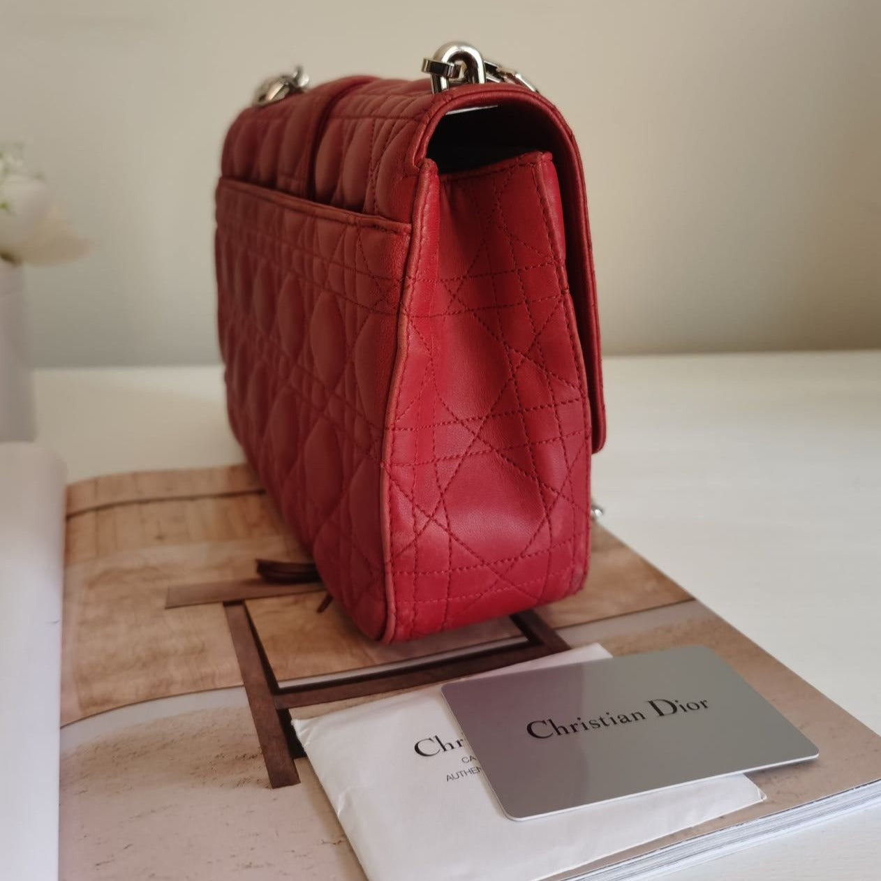 Dior Cannage Leather Medium Miss Dior Flap Bag Red