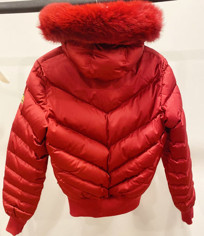 Clearance: Pyrenex Bomb Dark Red Real Fur New