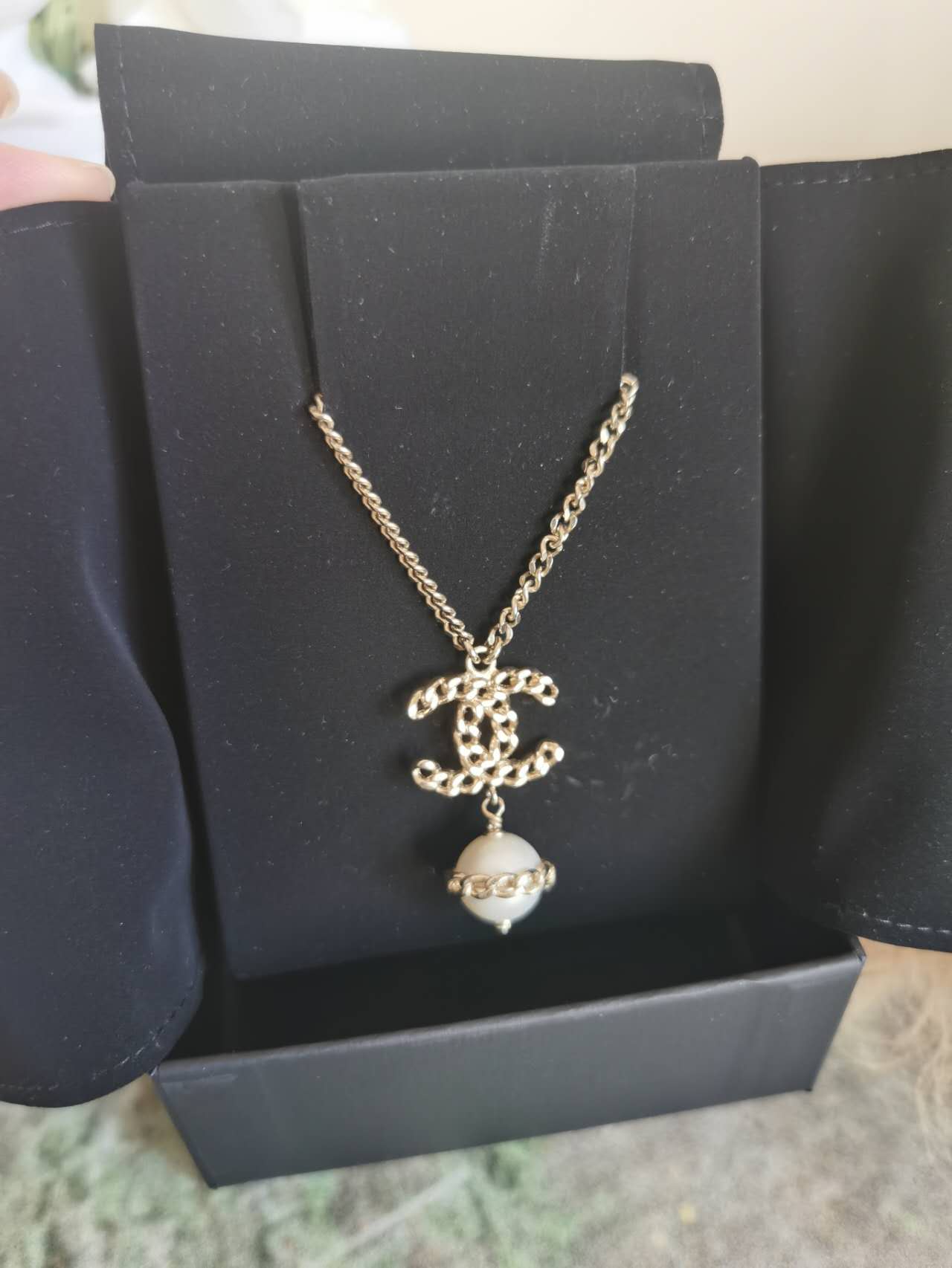 Chanel Chain CC Pearl Drop Necklace Gold