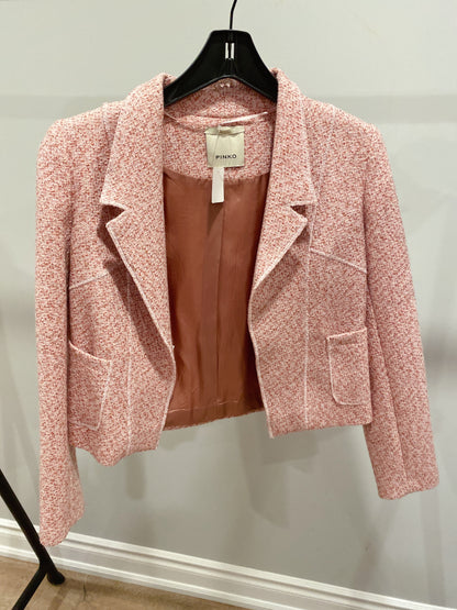 Pink Boucle Tweed Chanel Style Peaked Collar Lined Blazer New