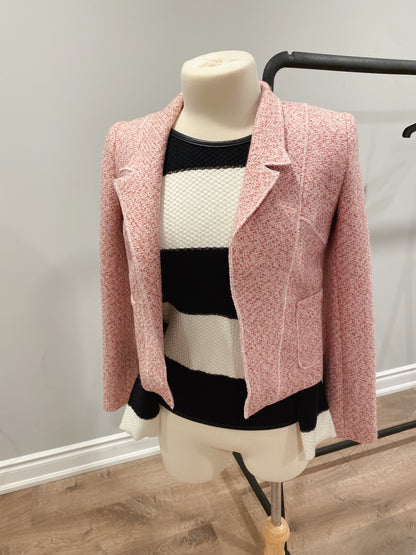 Pink Boucle Tweed Chanel Style Peaked Collar Lined Blazer New