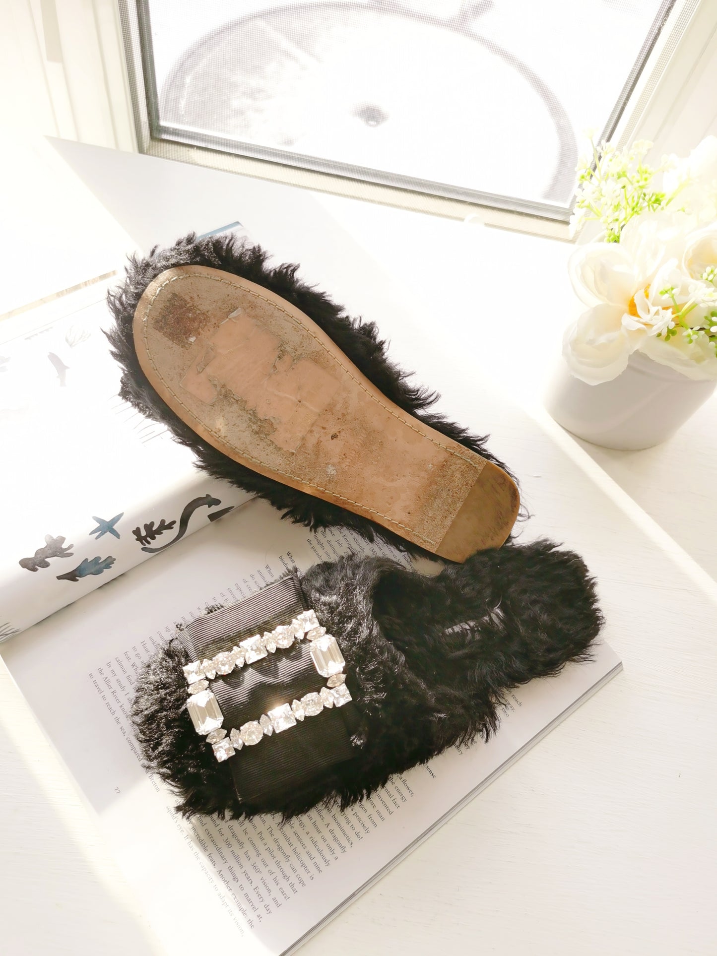 Miu Miu Crystal with Fur Shoes Size36