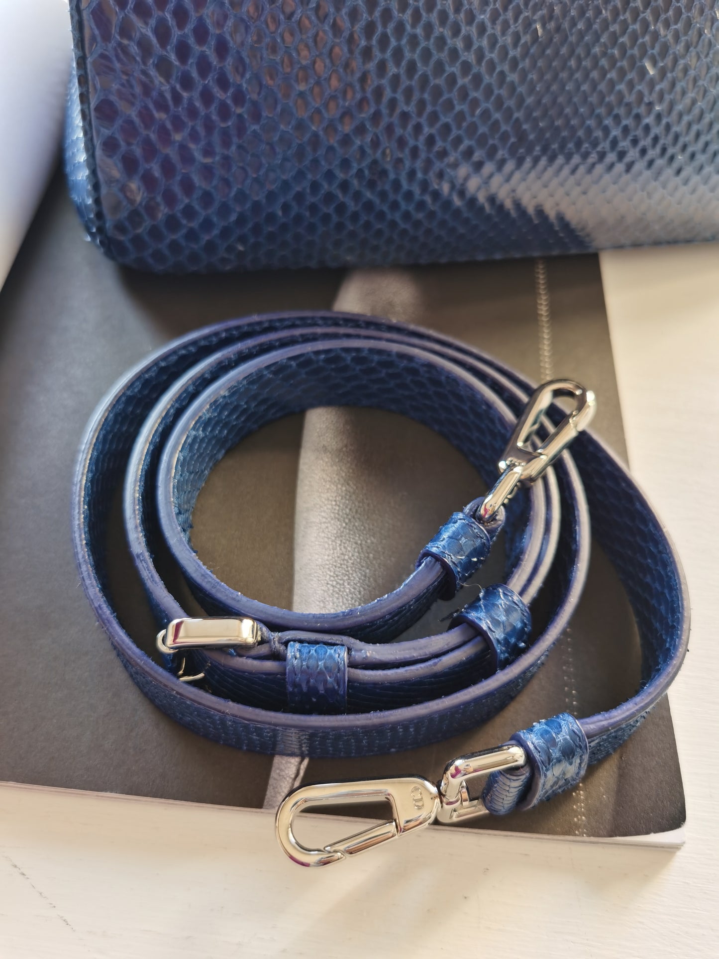 Christian Dior Be Dior flap bag in metallic Blue python.