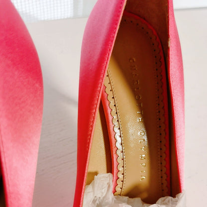 Charlotte Olympia Eleanor Crystal Pink Embellished Satin Pumps Size36.5