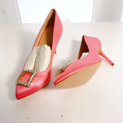 Charlotte Olympia Eleanor Crystal Pink Embellished Satin Pumps Size36.5