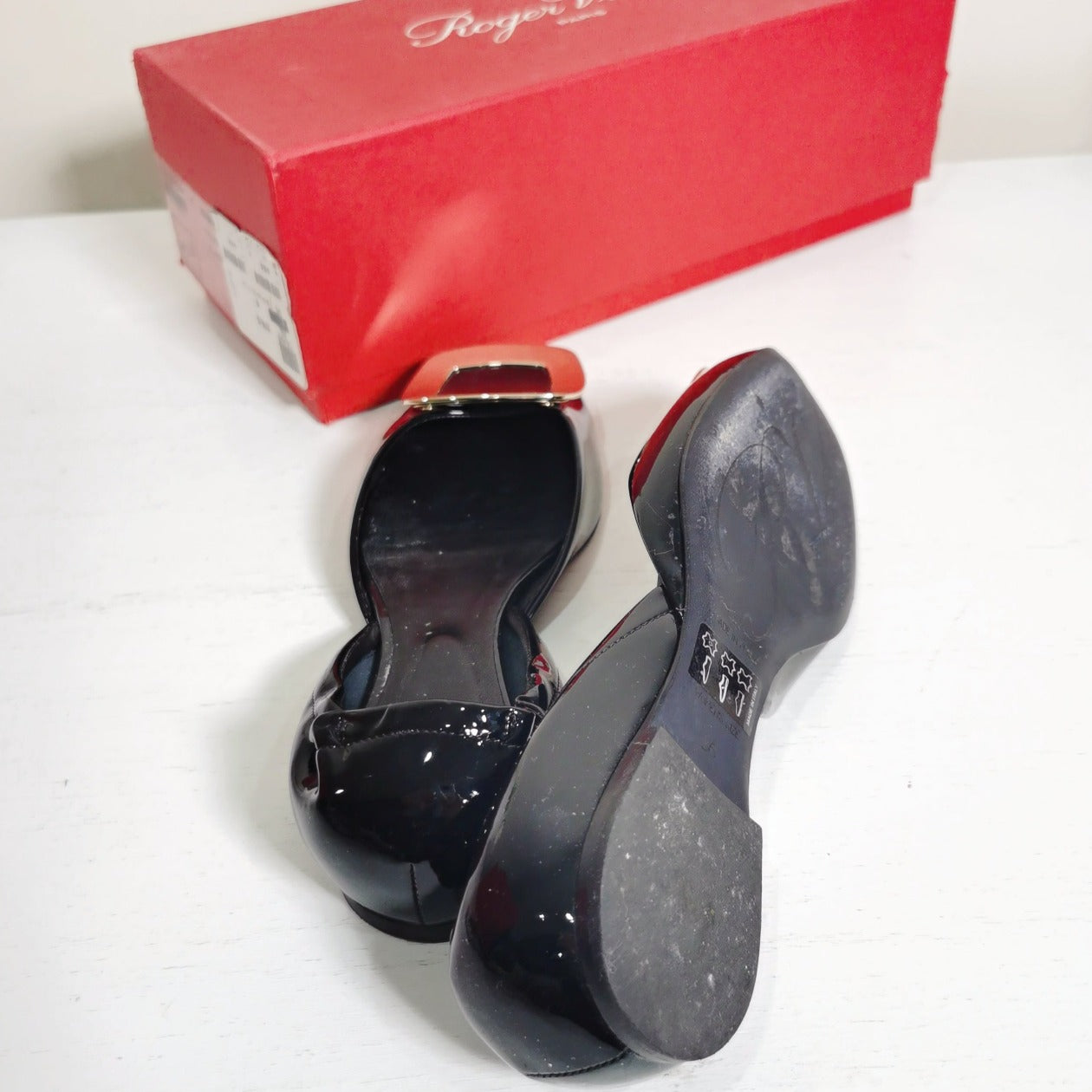 Roger Vivier Black Patent Chips Ballerina Flat Shoes Size36