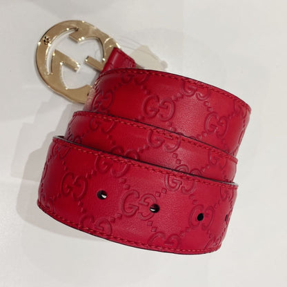 Gucci Red Guccissima Leather Interlocking GG Belt Size90