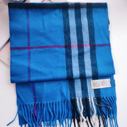 Burberry Cashmere Plaid Print Scarf Blue