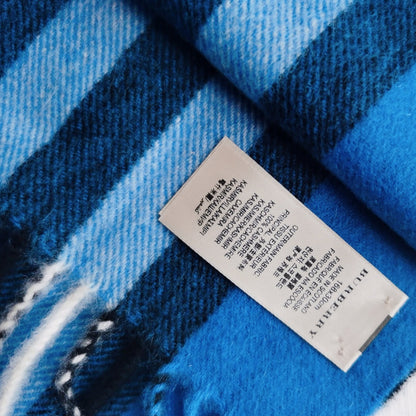 Burberry Cashmere Plaid Print Scarf Blue