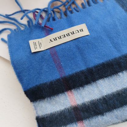 Burberry Cashmere Plaid Print Scarf Blue