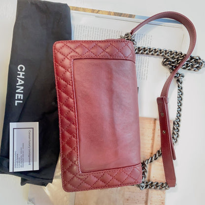 Chanel Medium Le Boy Burgundy Calfskin Silver Bag