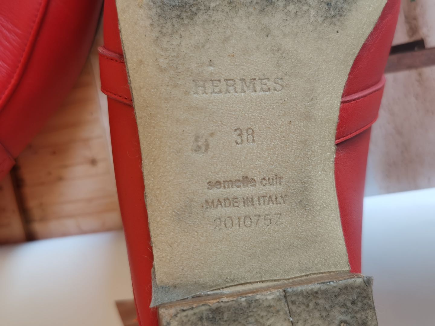 Hermes Red Kelly Buckle Slipper Size38
