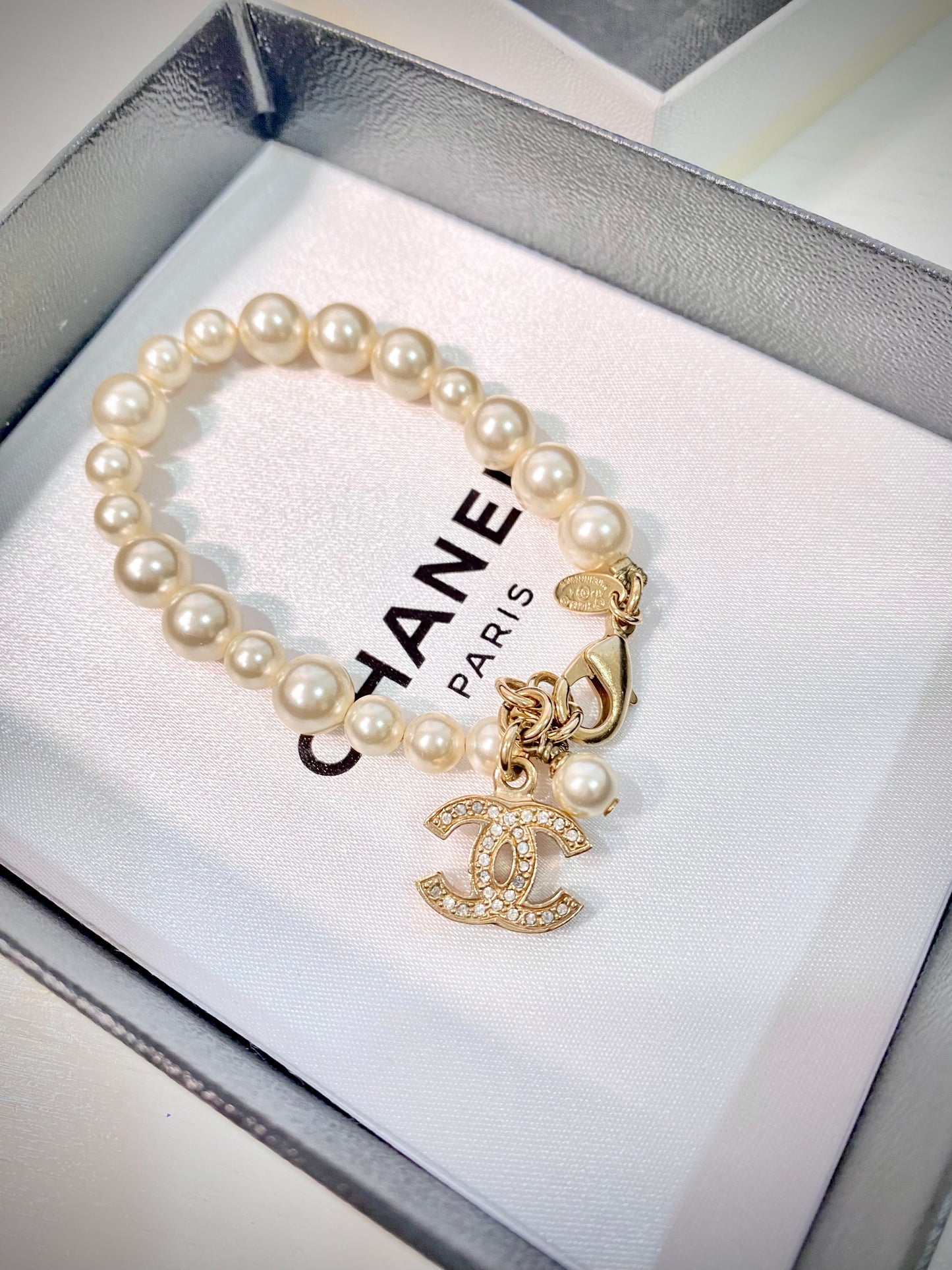 Chanel Pearl and Logo Charm Bracelet