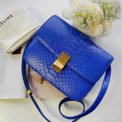 Celine Python Royal Blue Box GHW Medium Flap Handbag Cross Body Bag