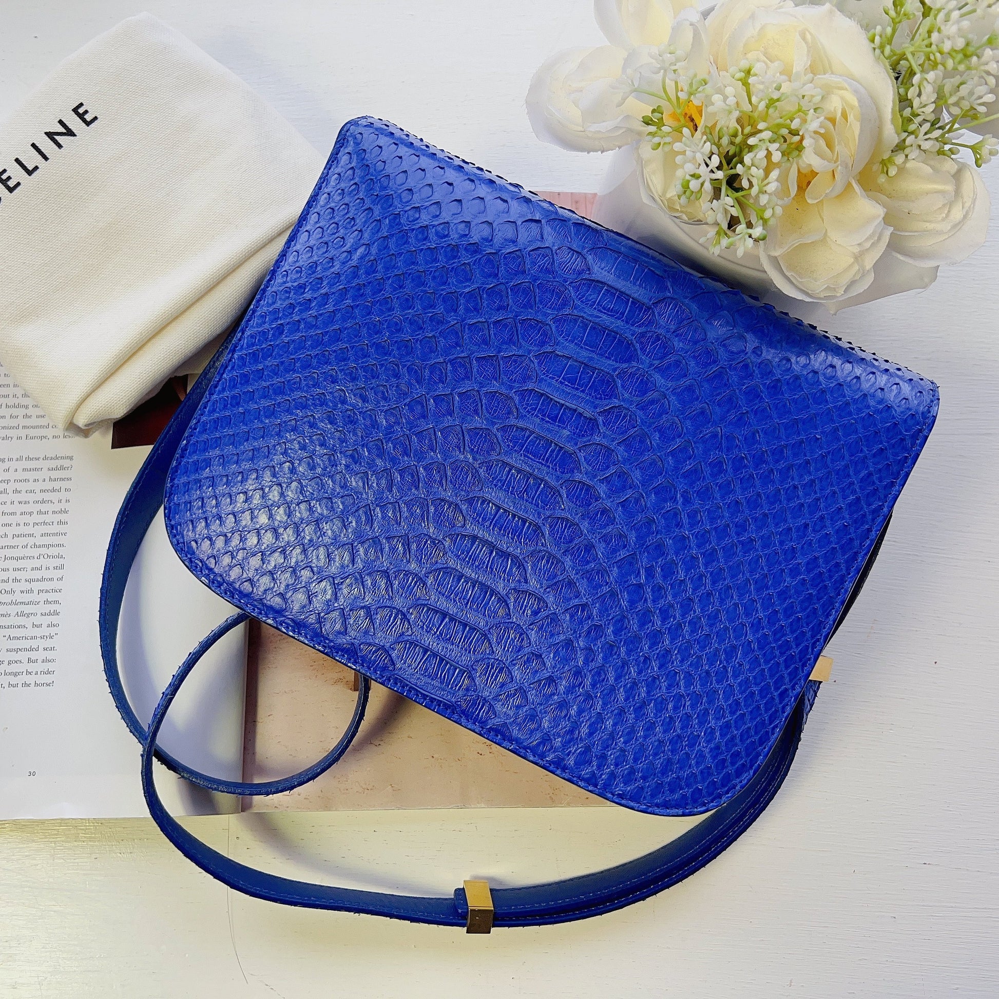 Celine Python Royal Blue Box GHW Medium Flap Handbag Cross Body Bag