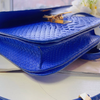 Celine Python Royal Blue Box GHW Medium Flap Handbag Cross Body Bag