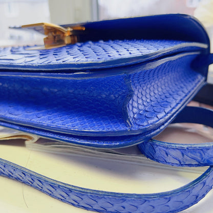 Celine Python Royal Blue Box GHW Medium Flap Handbag Cross Body Bag