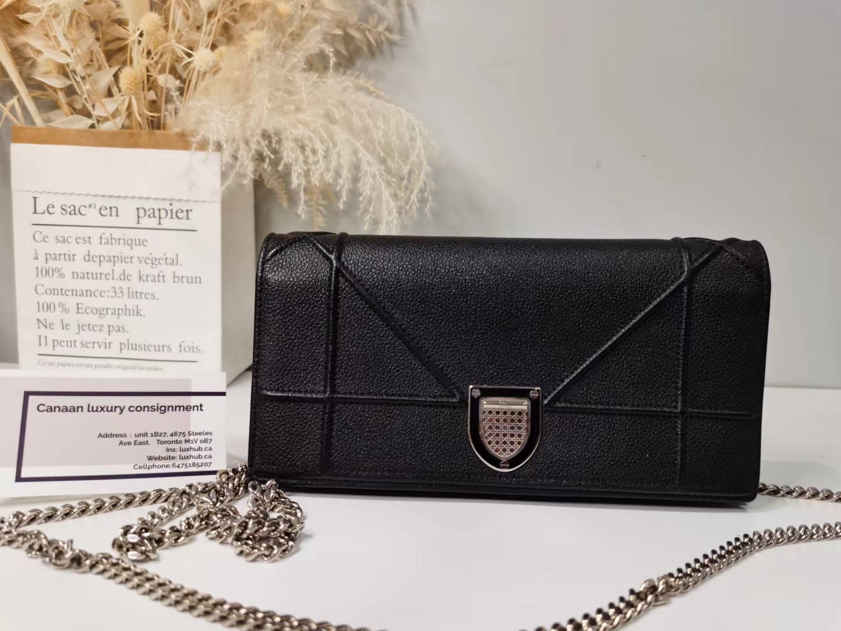 Christian Dior Black Leather Diorama Wallet on Chain - luxhub.ca