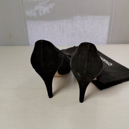 Chanel Suede Grosgrain Cap Toe Bow Pumps Size37