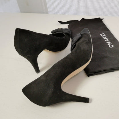 Chanel Suede Grosgrain Cap Toe Bow Pumps Size37