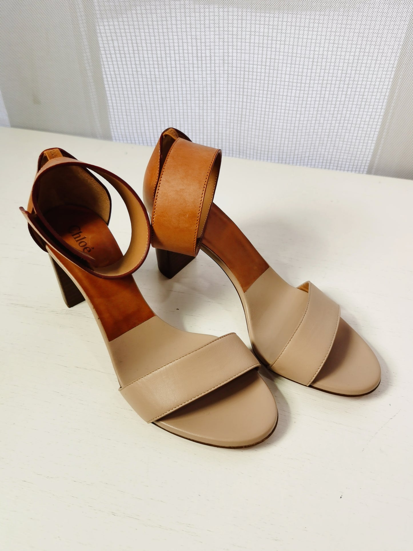 Chloe Leather Colorblock Pattern Sandals Size37