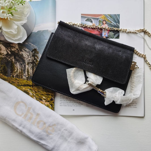 Chloe Mini Faye Black and Suede Crossbody Bag