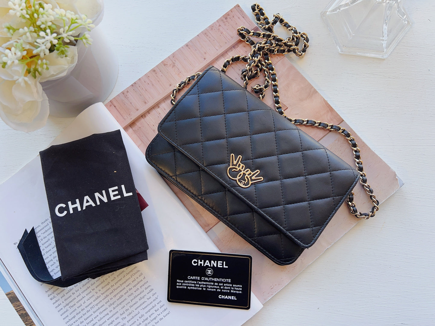 Chanel Black Quilted Emoticon Wallet On Chain