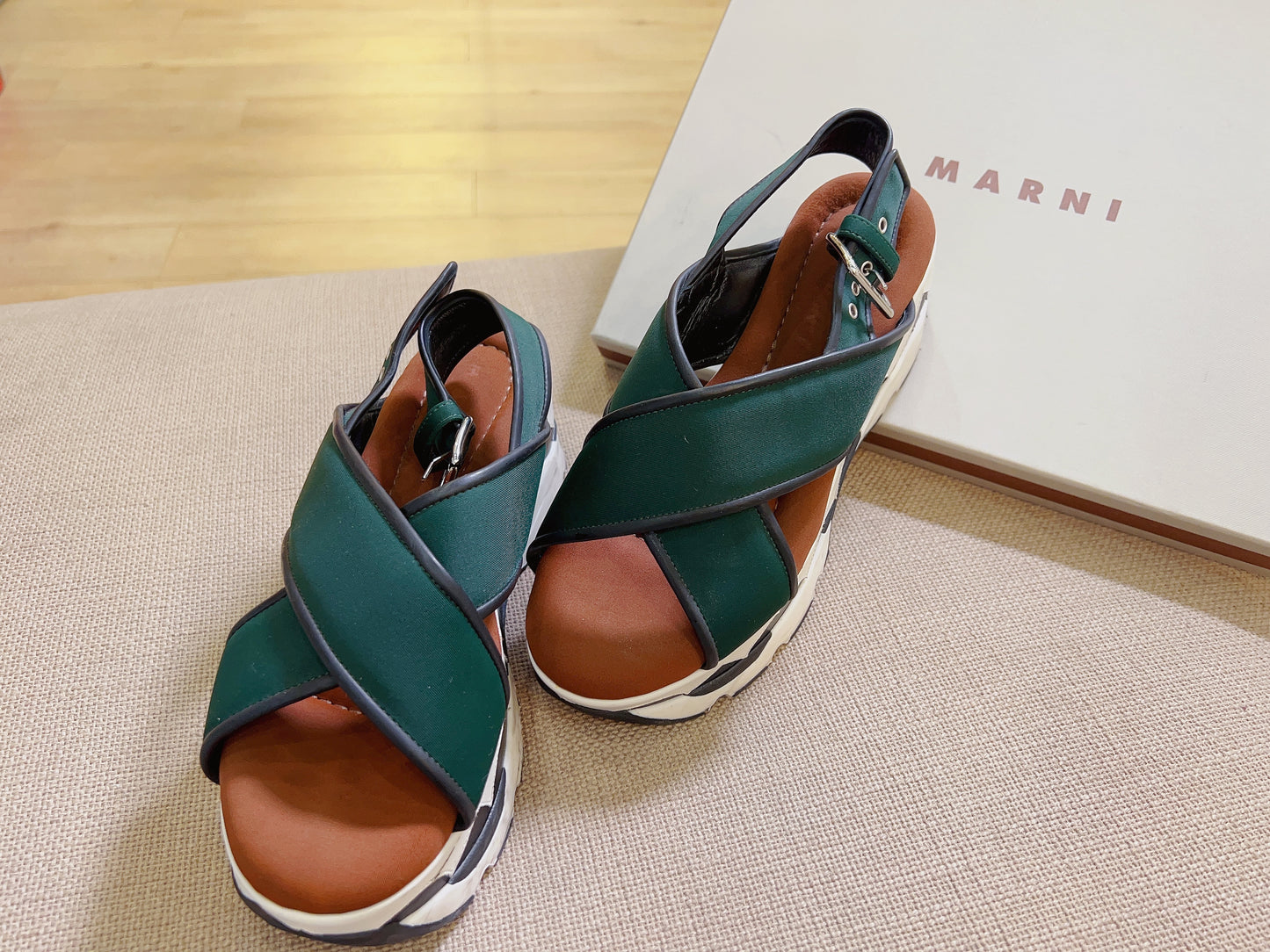 Marni Leather Striped Slingback Sandals Size37