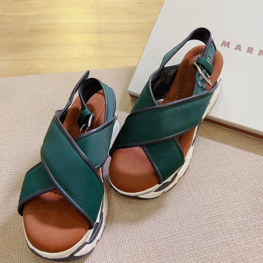 Marni Leather Striped Slingback Sandals Size37