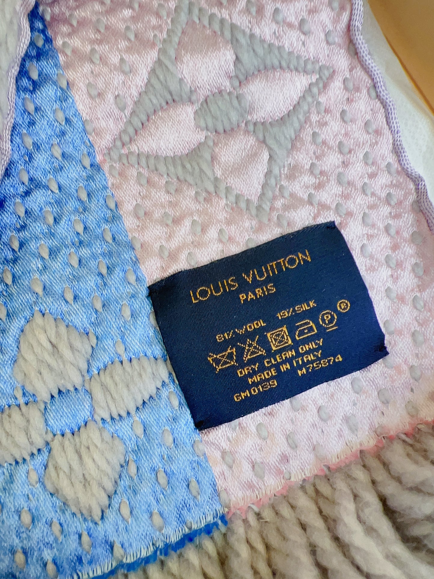 Louis Vuitton Wool Silk Rainbow Logo Mania Scarf Pearl Grey
