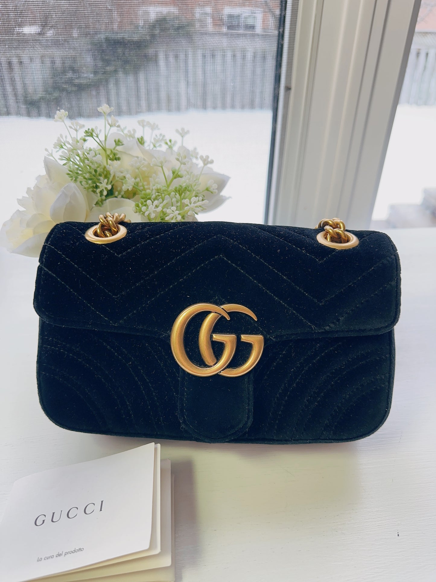 Gucci Mini GG Marmont Matelassé Velvet Shoulder Bag Black