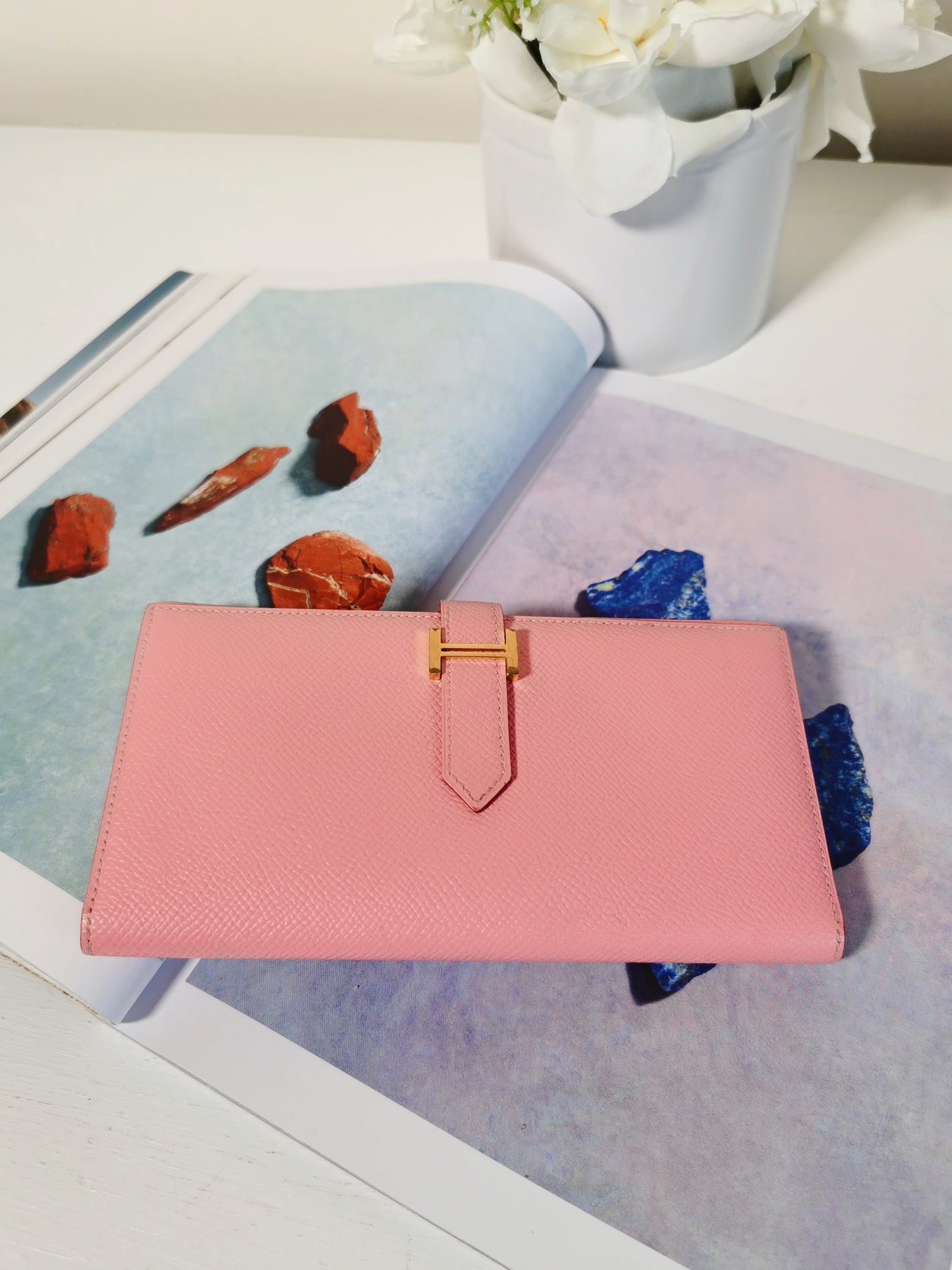Hermes Epsom Bearn Gusset Wallet Pink