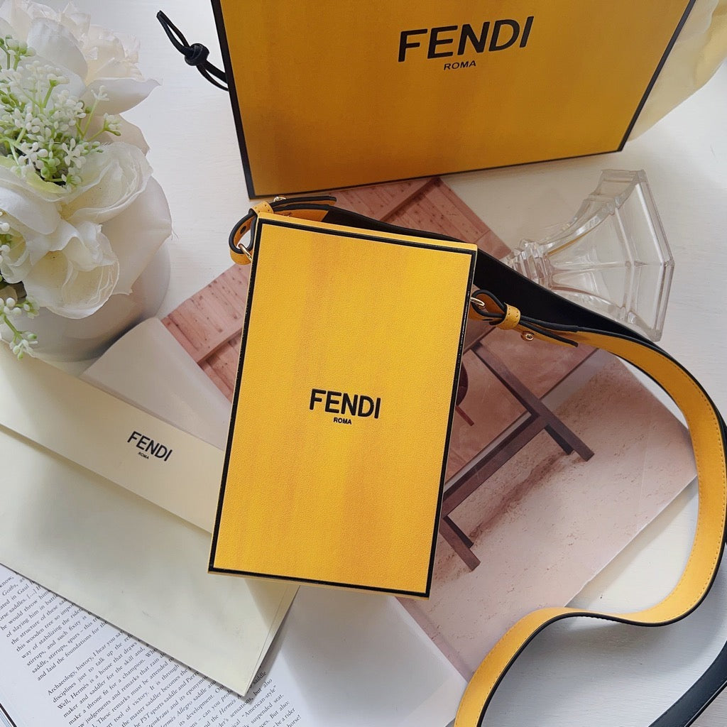 Fendi Vertical Box Signature Yellow Black Crossbody Bag