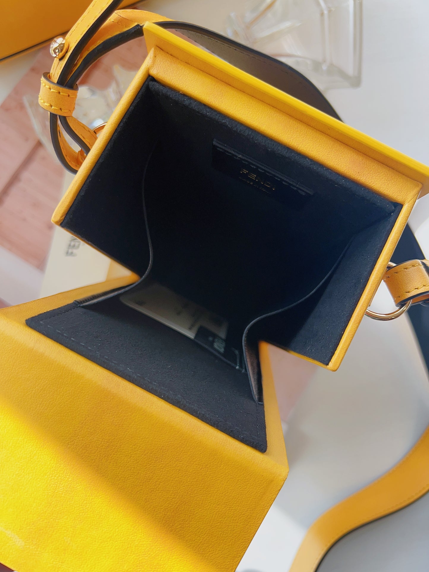 Fendi 2020 Vertical Box signature yellow black crossbody structured bag