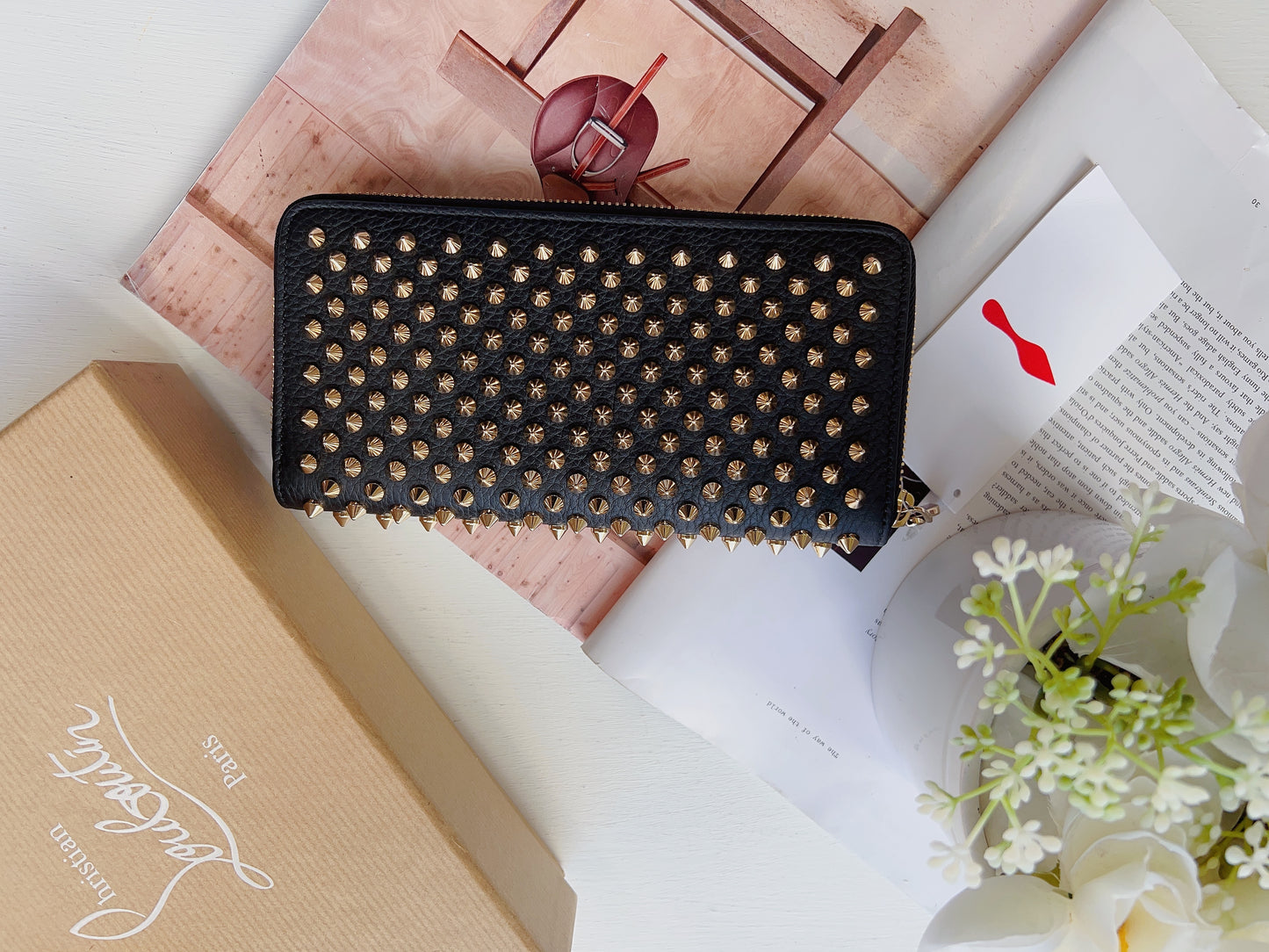 Christian Louboutin Calf leather and spikes wallet Black New