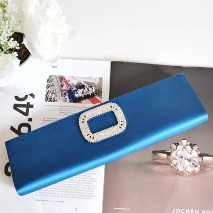 Roger Vivier Blue Satin Crystal Embellished Clutch - luxhub.ca