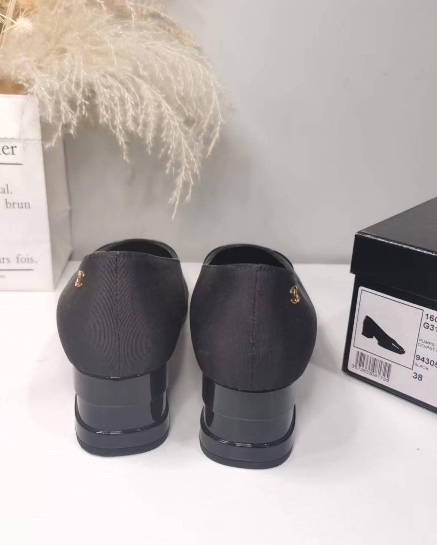 Chanel Black Square Cap Toe Block Heel Pumps Size8C