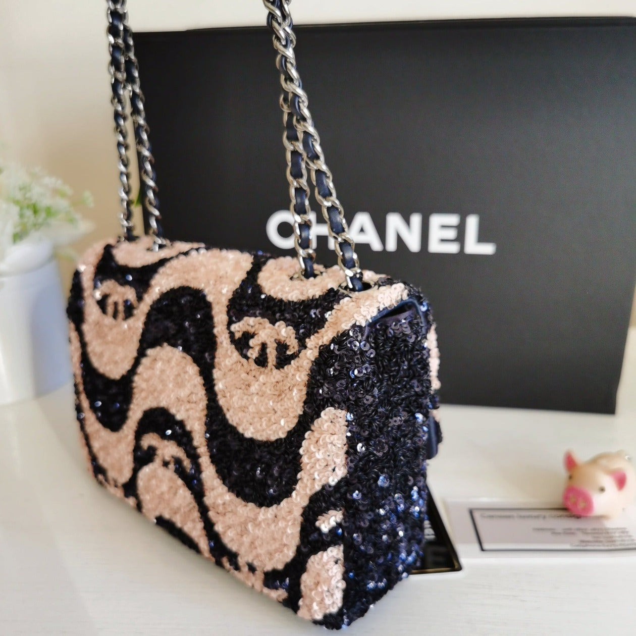 Chanel Navy & Pink Graffiti Sequins Flap Mini Bag