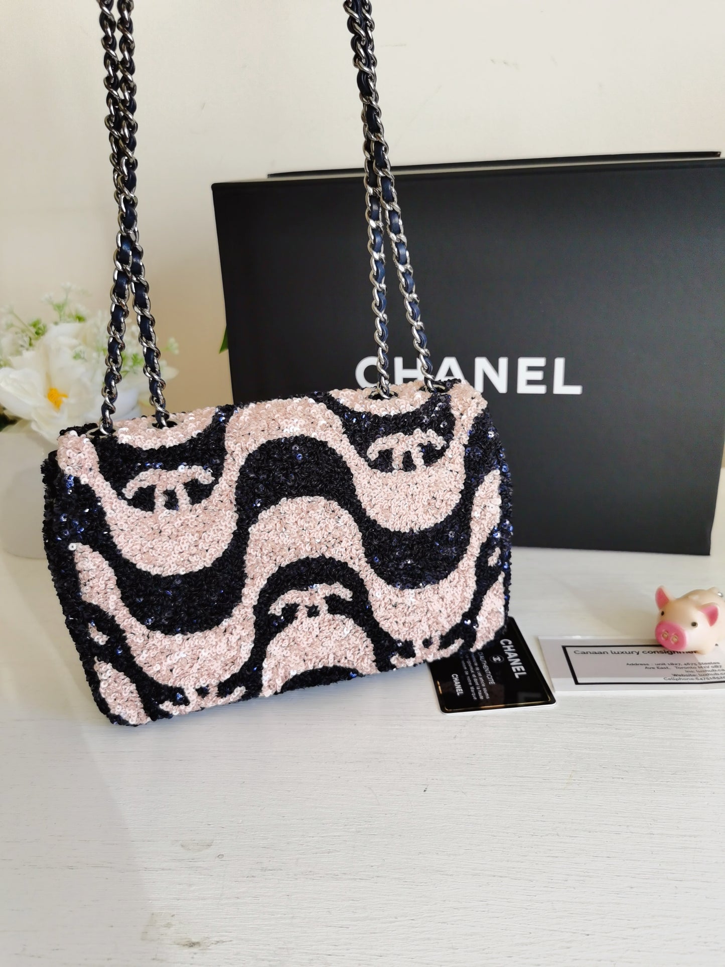 Chanel Navy & Pink Graffiti Sequins Flap Mini Bag