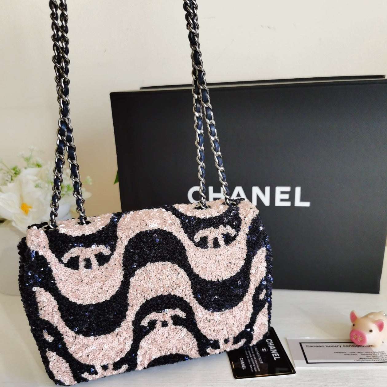 Chanel Navy & Pink Graffiti Sequins Flap Mini Bag