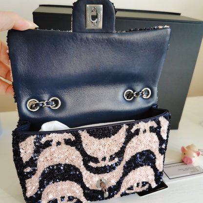 Chanel Navy & Pink Graffiti Sequins Flap Mini Bag